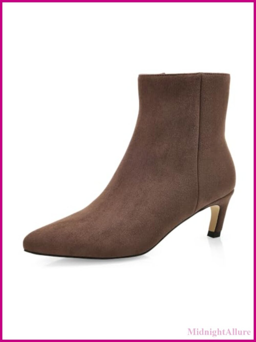 Women's Pointed Toe Ankle Boots Kitten Heel Side Zip Faux Suede Booties